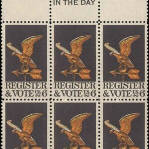 Scott# 1344 "REGISTER TO VOTE" MNH MAIL EARLY BLOCK (6) NICELY CENTERED