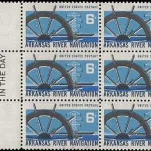 Scott# 1358 "ARKANSAS RIVER NAVIGATION" MNH MAIL EARLY BLOCK (6)