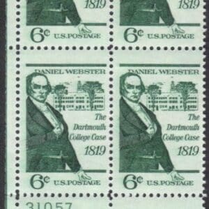 Scott# 1380 "DANIEL WEBSTER-DARTMOUTH COLLEGE" MINT PLATE BLOCK (4)