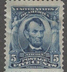 Scott # 304 "LINCOLN" ORNATE SERIES, MINT SINGLE, NICELY CENTERED