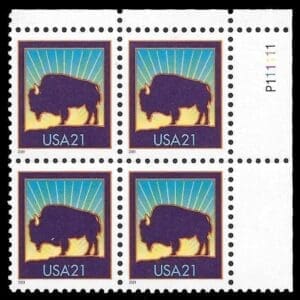 Scott# Scott# 3467 "BISON" MNH W/A PLATE BLOCK(4) NICELY CENTERED