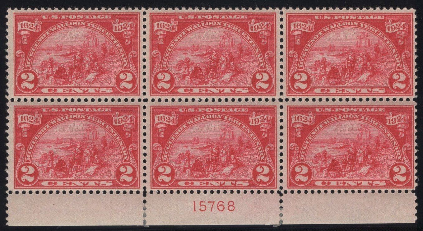 Scott# 615 "HUGUENOT-WALLOON" PLATE BLOCK (6) NICELY CENTERED