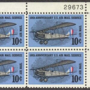 Scott# C74 "CURTIS JENNY" AIRMAIL 50TH ANNIVERSARY PLATE BLOCK (4) MNH