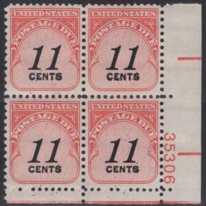 Scott# J102 "POSTAGE DUE" ROTARY MNH PLATE BLOCK (4) NICELY CENTERED