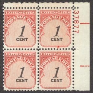 Scott# J89 "POSTAGE DUE" ROTARY MNH PLATE BLOCK (4) NICELY CENTERED
