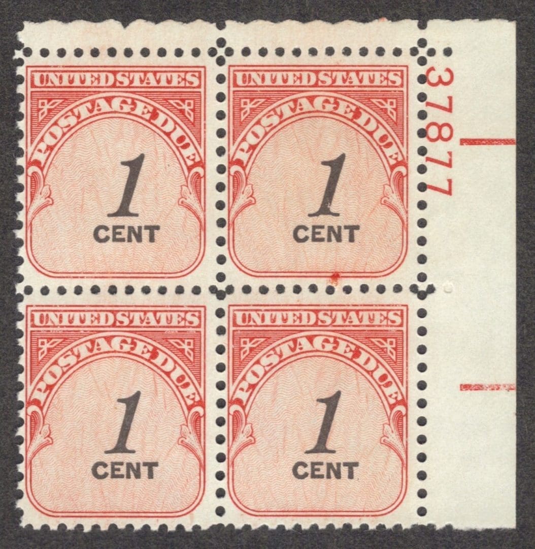 Scott# J89 "POSTAGE DUE" ROTARY MNH PLATE BLOCK (4) NICELY CENTERED