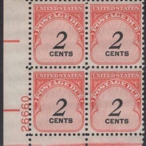 Scott# J90 "POSTAGE DUE" ROTARY MNH PLATE BLOCK (4) NICELY CENTERED