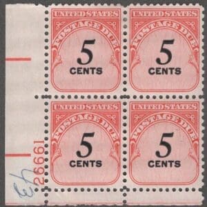 Scott# J93 "POSTAGE DUE" ROTARY MINT PLATE BLOCK (4) NICELY CENTERED