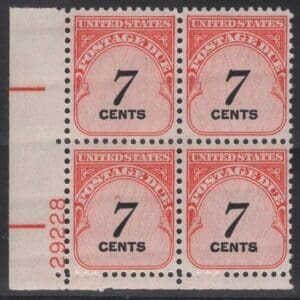 Scott# J95 "POSTAGE DUE" ROTARY MNH PLATE BLOCK (4) NICELY CENTERED