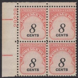 Scott# J96 "POSTAGE DUE" ROTARY MNH PLATE BLOCK (4) NICELY CENTERED