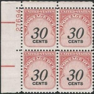 Scott# J98 "POSTAGE DUE" ROTARY MNH PLATE BLOCK (4) NICELY CENTERED