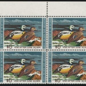 Scott# RW40 "DUCK STAMP"1973 "STELLERS EIDERS" MNH PLATE BLOCK (4)