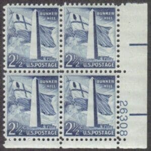 Scott# 1034 "BUNKER HILL" MNH LIBERTY SERIES PLATE BLOCK (4)