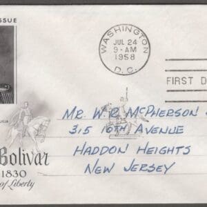 Scott# 1110 "SIMON BOLIVAR" ARTCRAFT FIRST DAY COVER