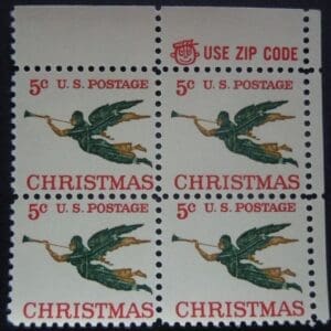 Scott# 1276 "CHRISTMAS ANGEL & TRUMPET MNH ZIP BLOCK (4)