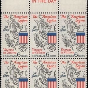 Scott# 1369 "AMERICAN LEGION" MNH MAIL EARLY BLOCK (6) NICELY CENTERED