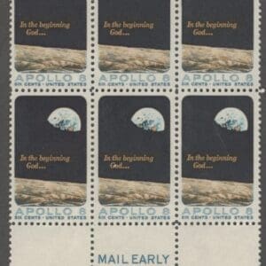 Scott# 1371 "APOLLO 8 MOON SURFACE & ORBIT" MAIL EARLY BLOCK (6) MNH