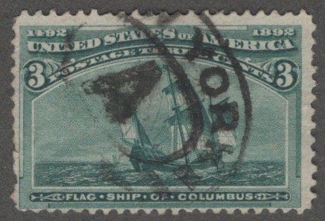 Scott # 232 "FLAGSHIP of COLUMBUS" USED WITH NEW YORK PARCEL CANCEL