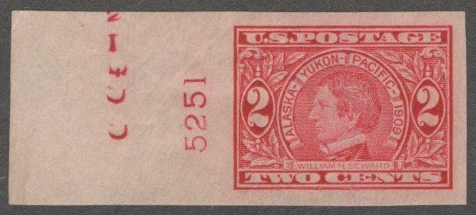 Scott# 371 "ALASKA-YUKON" MINT IMPERF, PLATE # & MARGINAL MARKINGS SINGLE
