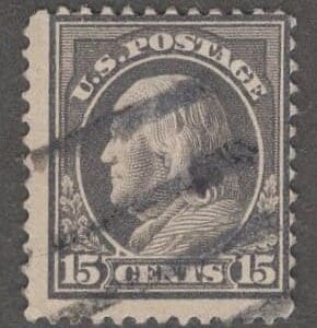 Scott# 418 "FRANKLIN" USED PERF 12, SLWMK WITH FOUR BAR CANCEL