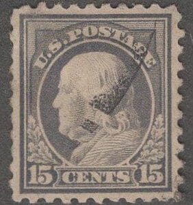 Scott# 475 FRANKLIN PERF 10 NO WMK, LIGHTLY CANCELLED, NICELY CENTERED