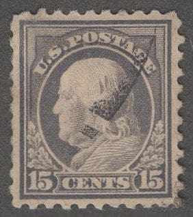 Scott# 475 FRANKLIN PERF 10 NO WMK, LIGHTLY CANCELLED, NICELY CENTERED