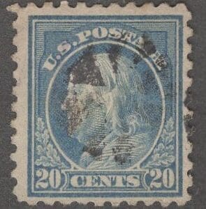 Scott# 476 FRANKLIN PERF 10 NO WMK, PARTIAL GEOMETRIC WEDGE CANCEL