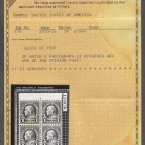 Scott# 578 "FRANKLIN" MNH PERF 11 X 10, VERY NICELY CENTERED WITH ORIGINAL CERT - Image 3