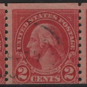 Scott# 599A "WASHINGTON" USED TYPE II STRIP (3) DUPLEX CANCEL