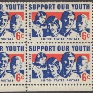 Scott# 1342 "SUPPORT OUR YOUTH" MNH ZIP BLOCK (4) NICELY CENTERED