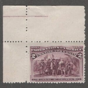 Scott# 231C "COLUMBIAN - BROKEN HAT" MNH MARGIN SINGLE WITH BIG SELVAGE