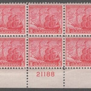 Scott# 736 "MARYLAND TERCENTENARY" MNH LOWER PLATE BLOCK (6)