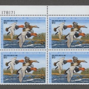 Scott# RW54 "DUCK STAMP" 1987 "REDHEAD DUCKS" MNH PLATE BLOCK (4)