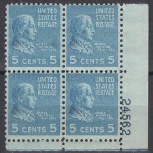 Scott# 810 "JAMES MONROE" MNH PLATE BLOCK (4) SCARCE EYE PLATE# 24562