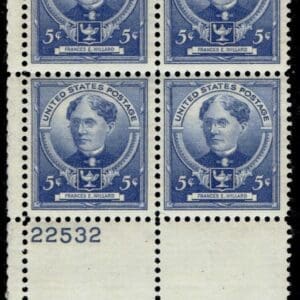 Scott# 872 "FRANCIS E WILLARD-FAMOUS AMERICAN" PLATE BLOCK (4) MNH