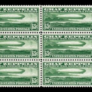 Scott# C13 "GRAF ZEPPELIN" MNH PLATE BLOCK (6) OG, NICELY CENTERED