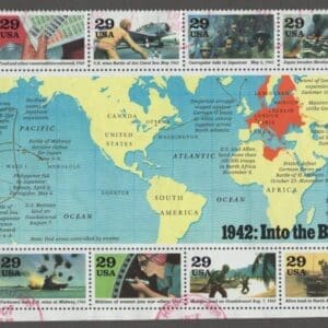 Scott# 2697 "WORLD WAR II -1942 INTO THE BATTLE" USED SHEET (10) P# 4542