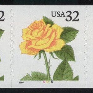 Scott# 3054 "YELLOW ROSE" 1997 DATE S/A PNC (5) PLATE # 5555