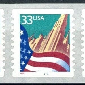 Scott# 3282 "FLAG OVER CITY" MNH ROUNDED CORNER PNC5 P# 1111