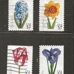Scott# 3900-03 "SPRING FLOWERS" BOOKLET SINGLES SET (4) USED
