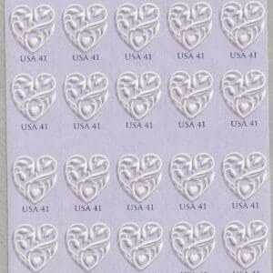 Scott# 4151a "WEDDING HEARTS - PURPLE" S/A UNFOLDED BOOKLET PANE (20) MNH