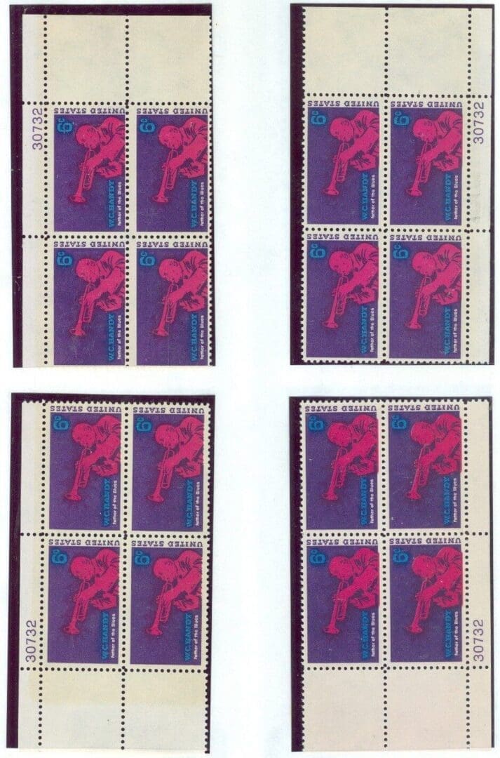 Scott# 1372 "W. C. HANDY" MNH MATCHED SET of PLATE BLOCKS (4)