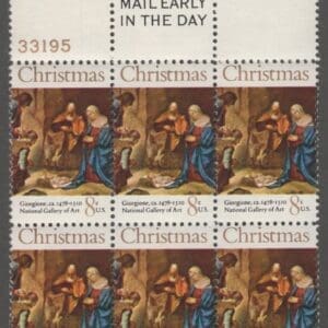 Scott# 1444 "CHRISTMAS PAINTING" MAIL EARLY BLOCK (6) MNH, WELL CENTERED