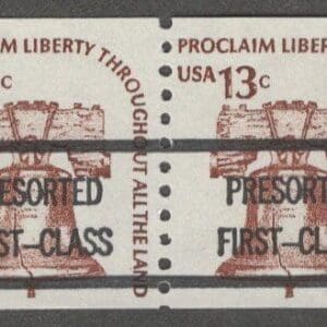 Scott# 1618a "LIBERTY BELL" PRESORT PRECANCEL COIL PAIR, MNH
