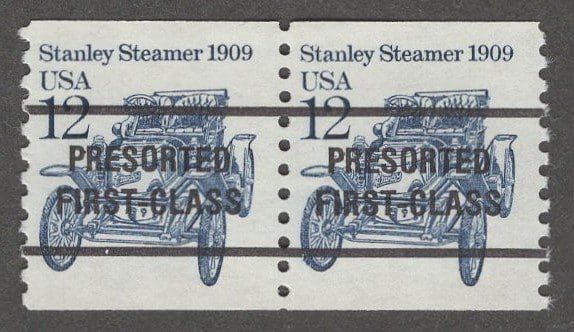 Scott# 2132a "STANLEY STEAMER" MNH TYPE II PRECANCEL COIL PAIR