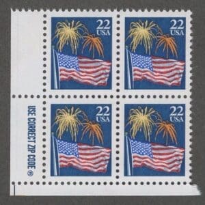 Scott# 2276 "FLAG and FIREWORKS" ZIP CODE BLOCK (4) MNH