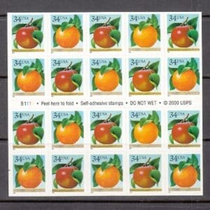 Scott# 3491-92 (3492b) "APPLE/ORANGE" MNH UNFOLDED CONVERTIBLE BOOKLET PANE (20)