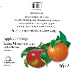Scott# 3491-92 (3492b) "APPLE/ORANGE" MNH UNFOLDED CONVERTIBLE BOOKLET PANE (20) - Image 2