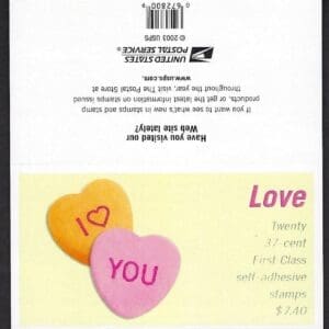 Scott# 3833 "CANDY HEARTS" MNH UNFOLDED BOOKLET PANE (20) - Image 2