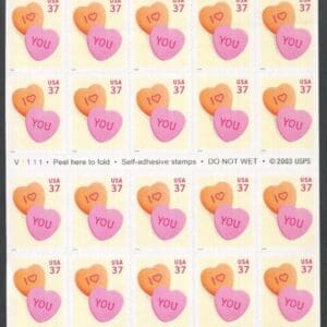 Scott# 3833 "CANDY HEARTS" MNH UNFOLDED BOOKLET PANE (20)